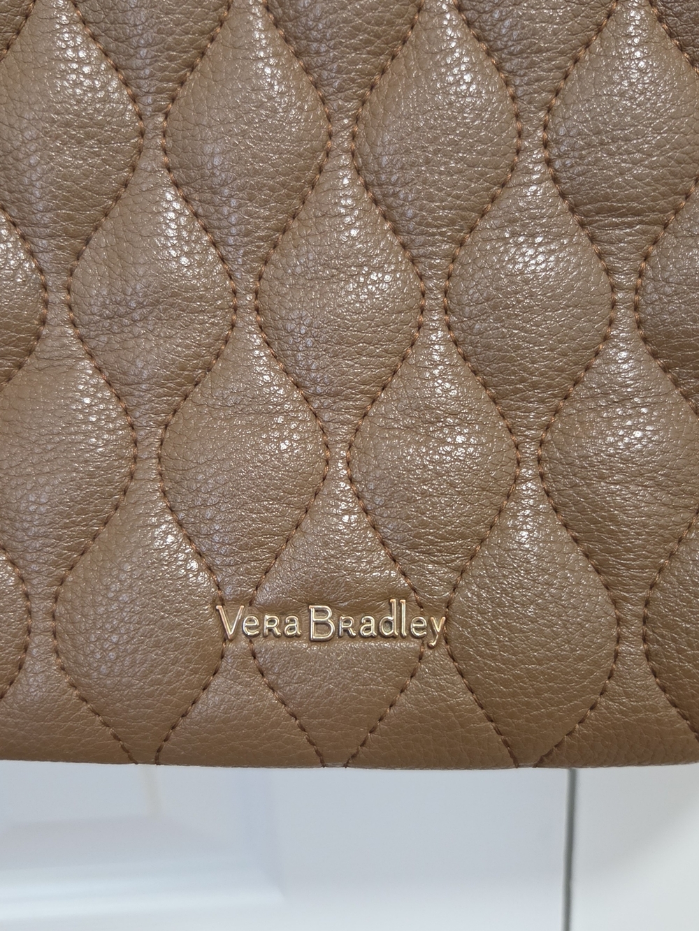 Vera Bradley Quilted Brown Leather Laptop Tote Bag - Picture 9 of 10